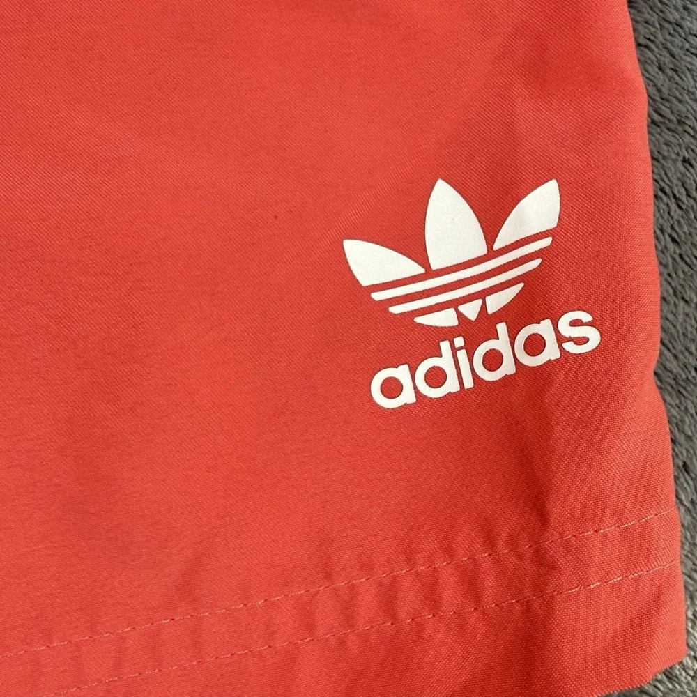 Adidas Swim Shorts Mens Medium Orange Trefoil Logo Mesh Lined Pockets Trunks